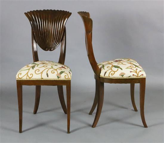 A set of six stylish 1950s Italian mahogany dining chairs, in the manner of Epstein, W.1ft 4in. D.1ft 10in. H.3ft